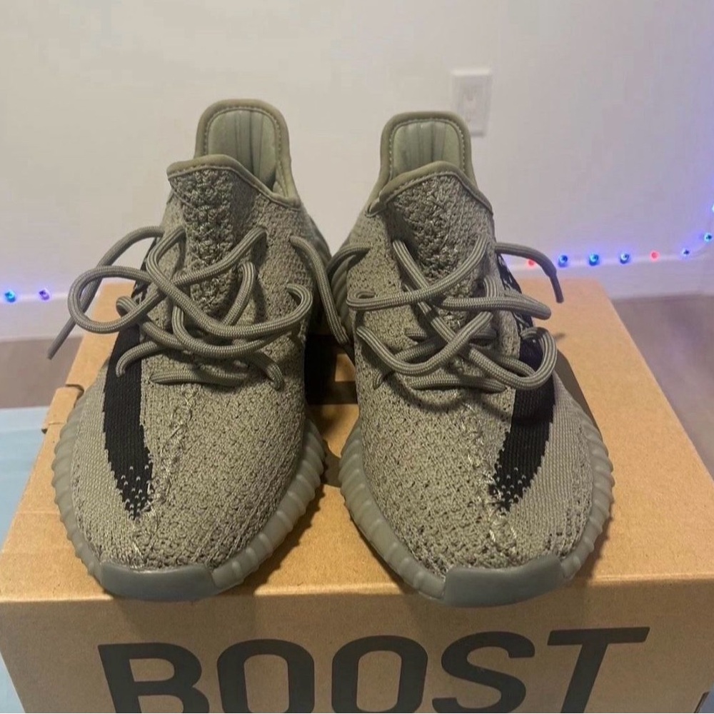 Yeezy Kids Olive Knit Sneakers with Black Stripe